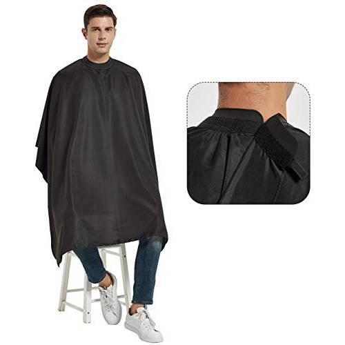 Salon Hair Cutting Cape with Rubber Neck Collar, Professional Anti-static Barber Cape for Shampoo, Haircut and Styling-Black-53 x 57 inches