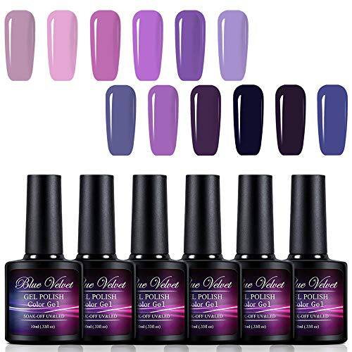 Blue Velvet 12 Pack Gel Polish Set Soak Off UV LED Solid Violet Lavender Purple Color Gel Nail Coat Manicure and Pedicure Kit 10ML