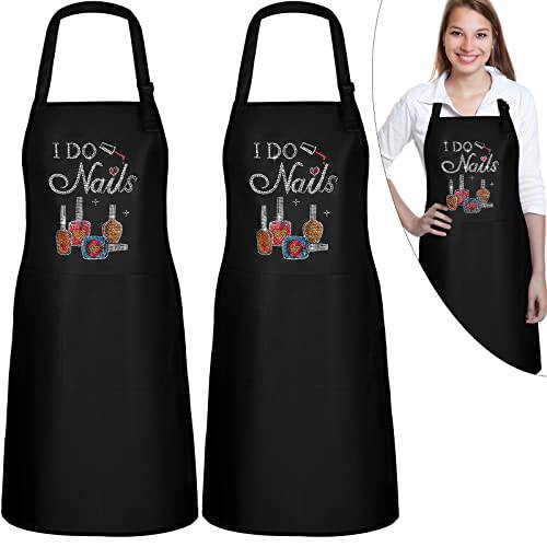 SATINIOR I Do Nails Nail Tech Cosmetology Apron with Colorful Rhinestone 2 Pieces Waterproof Nail Apron with 3 Pockets