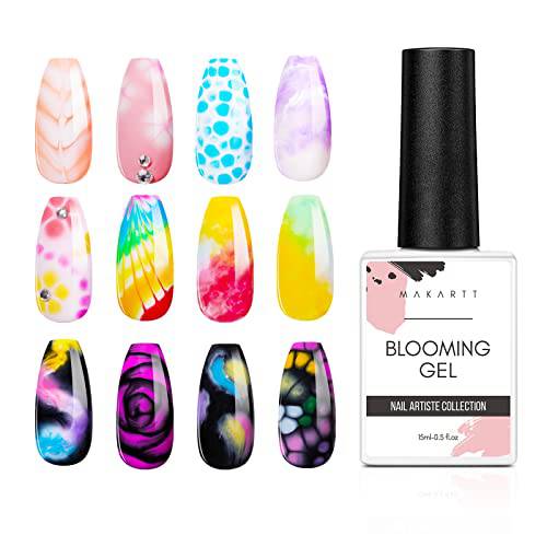 Makartt Clear Blooming Gel 15ml UV LED Soak Off Nail Art Polish for Spreading Effect Marble Nail Polish Gel Paint Nail Designs for DIY Fall Color Flower Watercolor Magic Manicure Kit