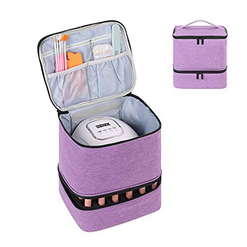 JEWERADO Nail Polish Organizer with UV Light Storage, Double-layer Nail Polish Carrying Case, Holds 30 Bottles (15ml), Travel Portable Storage Bag for Manicure Set (Hold 30 Bottles (15ml), Purple)