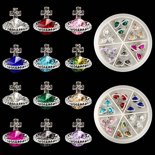 Noverlife 36PCS Planet Nail Art Charms, 3D Saturn Shaped Nail Crystal Diamonds, Multi Colors Sparkle Nail Art Rhinestones, Shiny Nail Gems for Women Girls Manicure Decorations Jewelry Handcrafts