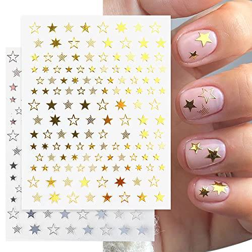 7 Colors Star Nail Art Stickers Luxury 3D Self-Adhesive Gold Silver Black White Star Nail Art Decals Laser Nail Art Supplies Nail Slider Stars Stickers Glitter DIY Decoration Design Manicure Tips