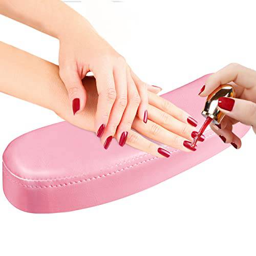 TOROKOM Nail Arm Rest for Acrylic Nails Hand Rest Pillow Cushion for Nails Microfiber Leather Nail Armrest Stand Holder Table Desk Station Manicure for Acrylic Nails Tech Use, Pink
