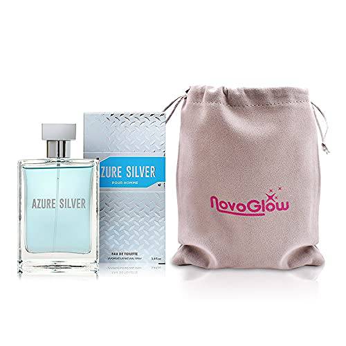 Azure Silver Pour Homme- Eau De Toilette Spray Perfume, Fragrance For Men- Daywear, Casual Daily Cologne Set with Deluxe Suede Pouch- 3.4 Oz Bottle- Ideal EDT Beauty Gift for Birthday, Anniversary