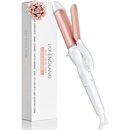 Curling Iron - 1 1/4 Inch Barrel Curling Wand for All Hair Types, Ceramic Hair Curler 212°F-424°F Adjustable Temperature by Lily England, Rose Gold