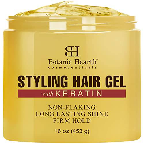 Botanic Hearth Hair Gel - with Keratin Protein - Styling Gel for Curly, Frizzy, Straight, Wavy & Fine Hair - Flake Free, Strong Hold and Shine - For All Hair Types - Men & Women - Made in USA - 16 oz