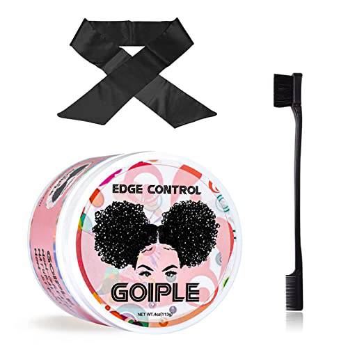 Goiple Edge Control Wax for Women Strong Hold Non-greasy Edge Smoother (4oz Edge Control Wax + Edge Scarf + Edge Brushes*2)