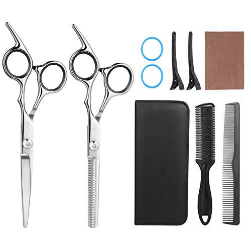 FRCOLOR Hair Cutting Scissors Hairdressing Thinning Shears Kit with Barber Cape Hair Thinning Cutting Combs and Black Case,Professional Upgraded Haircut Setd 2)