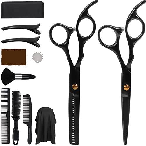 AnJeey Hair Cutting Scissors，12 Pcs Hair Scissors Professional with Stainless Steel Thinning Scissors, Comb, Cape and Clips, Hair Cutting Shears for Baber, Salon and Home Use