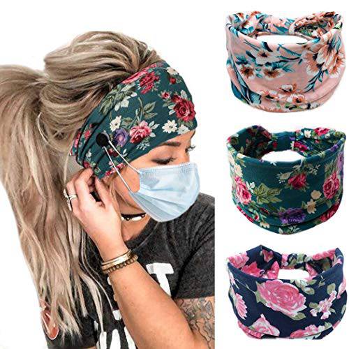 Bohend Boho Button Headband Wide Stretchy Daily Use Knotted Headwear Sport Athletic Yoga Gym Hair Accessories for Women and Girls(3pcs) (J)