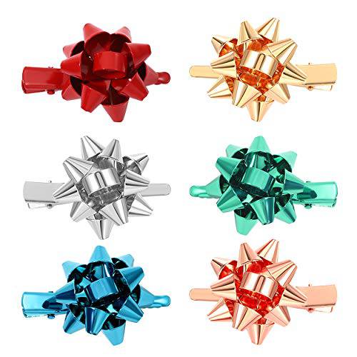 NVENF 6PCS Christmas Hair Clips for Women Xmas Bow Hair Clip Festive Snowflake Hairpins Holiday Hair Accessory Party Gifts (Style A - 6PCS Xmas Bow)