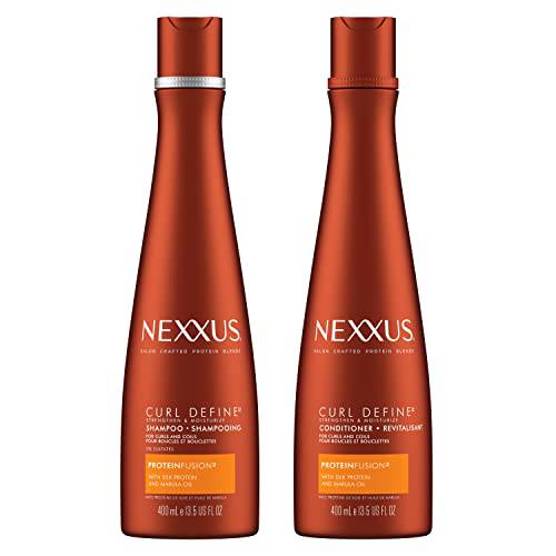 Nexxus Curl Define Shampoo and Conditioner For Curly Hair and Coily Hair With ProteinFusion and Marula Oil Curl Enhancer and Strengthening Curly Hair Products 13.5 oz 2 Count