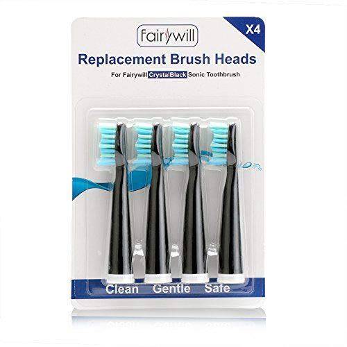 GSParts 4 pcs Replacement Soft Bristle Brush Heads For Fairywill Electric Toothbrush Crystal Black