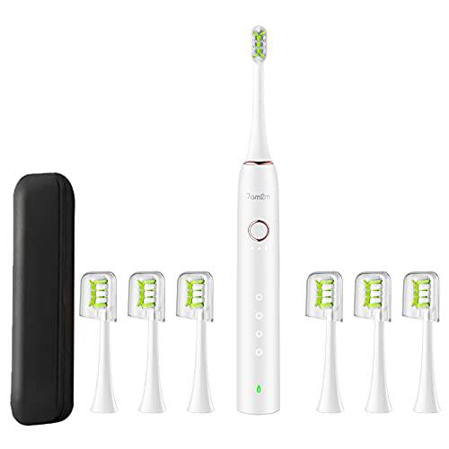 7AM2M Sonic Electric Toothbrush with 6 Brush Heads for Adults, 4 Modes with 3 Intensity Levels &38000 VPM Motor, One for 60 Days, 2 Minutes in Smart Timer, Waterproof Electric Toothbrushes(White)