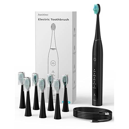 Sonic Electric Toothbrush with 8 Dupont Brush Heads, Rechargeable Sonic Electric Toothbrush for Adults with V-Sonic Technology, 5 Modes & Smart Timer, 3 Hours Fast Charge Lasts up to 60 Days… (Black)