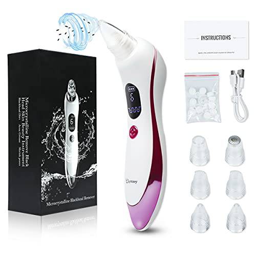 Blackhead Removal Pore Cleaner-Lyrzzey Upgraded Facial Pore Cleaner with LED Screen and 6 Replaceable Vacuum Probes, USB Rechargeable Blackhead Vacuum Cleaner Set for Men and Women