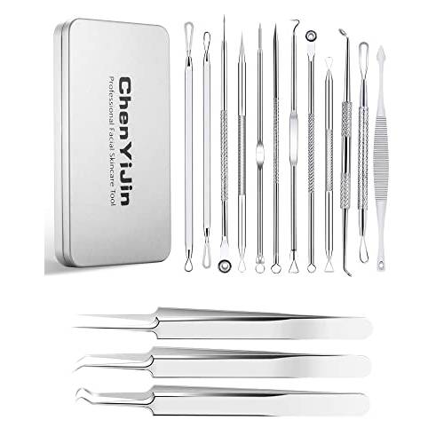 15 PCS Blackhead Remover Pimple Popper Tool Kit,Black Head Remove Extractor for Acne Comedone Whitehead Popping Zit Blemish Facial Skin Care Tools with Metal Case