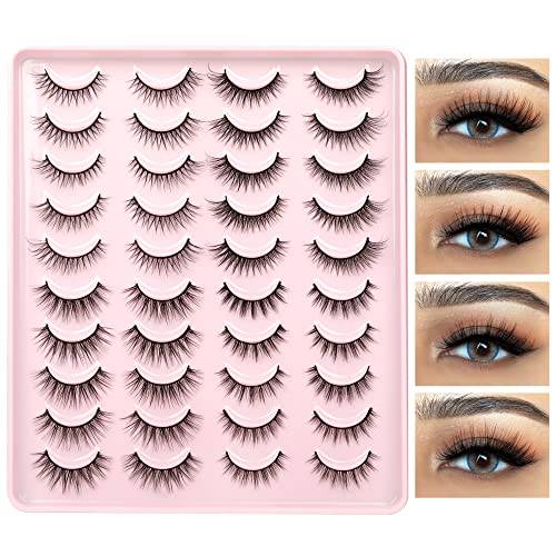 Focipeysa False Lashes Natural Look 20 Pairs Russian Strip Lashes Fluffy D Curl Eyelashes Natural Lashes Fake Lashes Pack 4 Styles Mixed Volume Eye Lashes Multipack