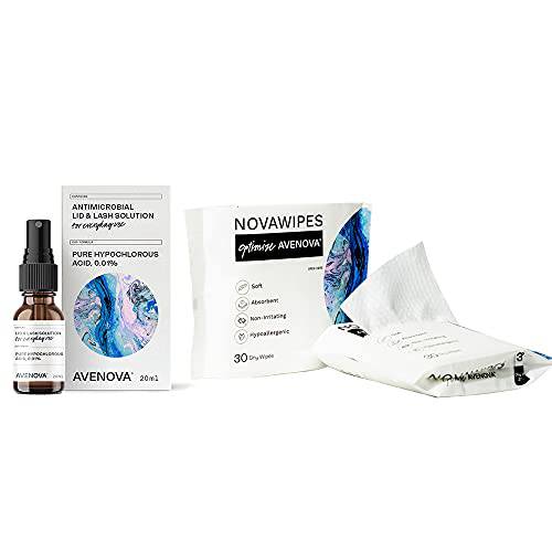 Avenova Eyelid and Lash Cleanser Spray with NovaWipes, Contains Pure Hypochlorous Acid to Give Effective Relief from Irritation, Dry Eyes, Styes and Blepharitis