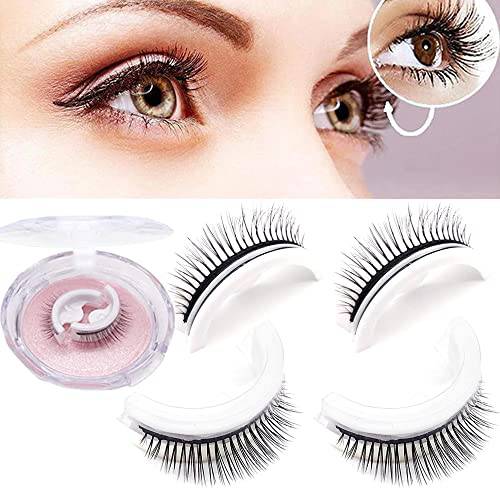 Reusable Self-Adhesive Eyelashes Without Glue, 2-Pairs Natural Fluffy False Eyelashes, Glue Free Self Adhesive False Lashes Self Stick Fake Eye Lashes with Portable Boxes Perfect Valentine Gift for Women Girls(Thick)