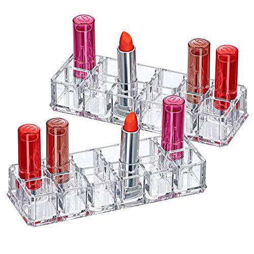 Amazing Abby - Charm - 12-Slot Acrylic Lipstick Organizer, Lipstick Holder, Lip Gloss Organizer, Cosmetic Storage Display, Perfect Storage Solution for Drawer, Vanity, Bathroom, and More