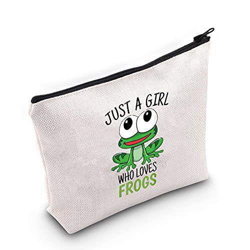 LEVLO Funny Frog Cosmetic Make up Bag Animal Lover Gift Just A Girl Who Loves Frogs Makeup Zipper Pouch Bag Frogs Lover Gift For Women Girls (Who Loves Frogs)