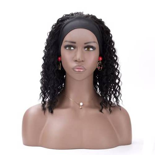 TISTAYA Headband Wig for Black Women, Short Curly Wig Heat Resistant Fiber Synthetic Wigs Hair with Headbands Attached, Water Wave Headbands for Black Women Wigs Natural Black Color, 12 Inch DB1201HB