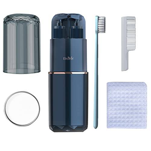 Portable 7 in 1 Travel Toothbrush Holder, Toothbrush Container Cover Case Wash Cup Travel Set - Contain 2 Sub Bottle, 1 Mouth Cup, 1 Toothbrush, 1 Towel, 1 Comb, 1 Mirror (Blue)