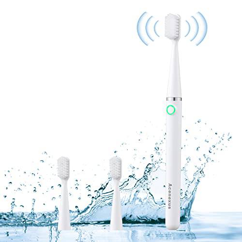 Acenexus Sonic Electric Toothbrush for Adults：Sonic Toothbrush with 3 Replacement Heads and Timer Sonic Electric toothbrushes for Traveling Sensitive Teeth (S1, White)