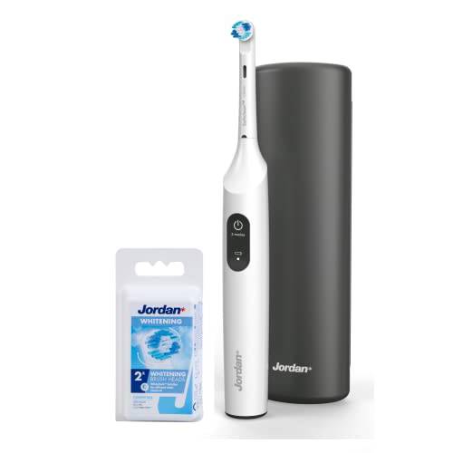 Jordan* ® | Clean Smile Electric Toothbrush for Adults + Whitening Electric Brush Heads x 2 | Quick Charge, Long-Lasting Battery, Pressure Sensor, 2 Speed Modes | Black Color