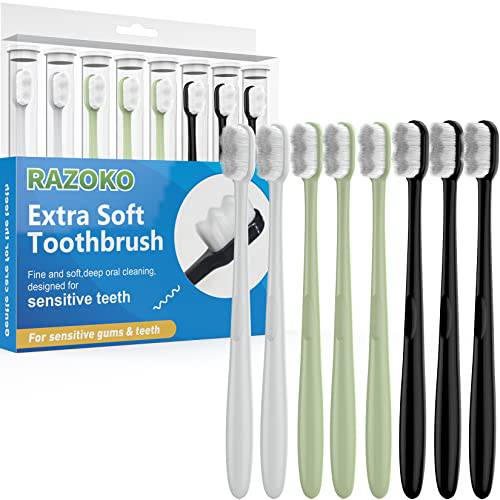 RAZOKO Extra Soft Toothbrush,Nano Toothbrush with 20000 Soft Floss Bristle for Sensitive Gums & Teeth (8Pcs)