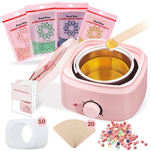 Waxing Kit Wax Warmer Hair Removal, with Hard Wax Beans, Adjustable Temperature for All Wax/Hair Types, Eyebrow, Facial, Body, Bikini, Brazilian, Full Body At Home Waxing Painless 35 Piece Set