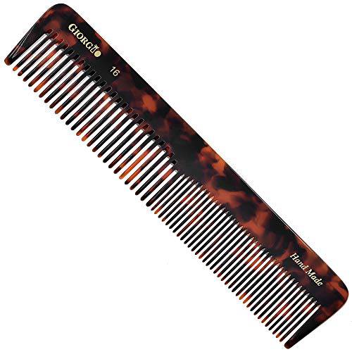 Giorgio G16 Double Tooth Hair Dressing Table Comb, Fine and Wide Tooth Dresser Comb For Hair, Beard and Mustache, Coarse and Fine Hair Styling Comb. Handmade Saw-Cut from Cellulose and Hand Polished