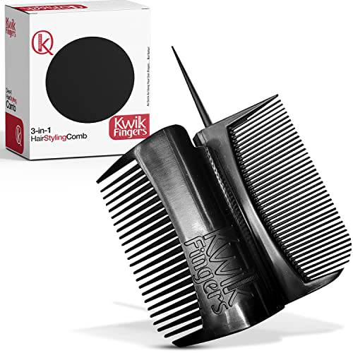 Kwik Fingers 3-N-1 Hairstyling Finger Comb, Retractable, Pintail Rat Tail, Versatile, Trendy Hair Styler, Get Bone Straight Styles for Textured, 1 2a 2b 2c 3a 3b 3c 4a 4b 4c Human Hair Types and Wigs (One Size, Black)