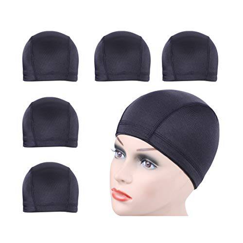 5 PCS/Lot Black Dome Caps Wig Caps for Making Wigs Stretchable Hairnets Wig Cap with Wide Elastic Band (Dome Cap M)