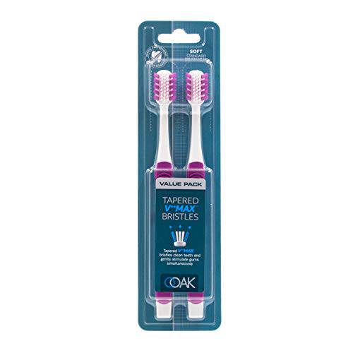 OOAK Toothbrush, Tapered V++max Bristles, 2 Pack - Pink