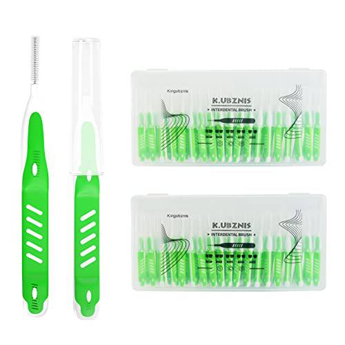 OUMJCING Interdental Brushes, Dental Brush Cleaner Toothpick Flossing Head Tooth Cleaning Tool with Portable Case for Tooth Cleaning(Green) (Tight Teeth)