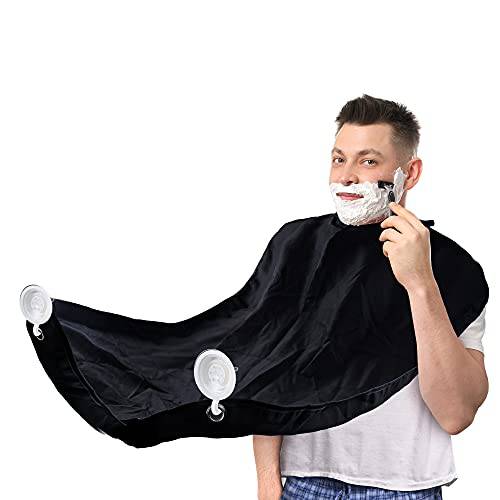 Beard Bib Apron for Men,Beard Catcher for Shaving,Non-Stick Beard Trimming Cape with 2 Suction Cups,The Perfect Present for father(Black)