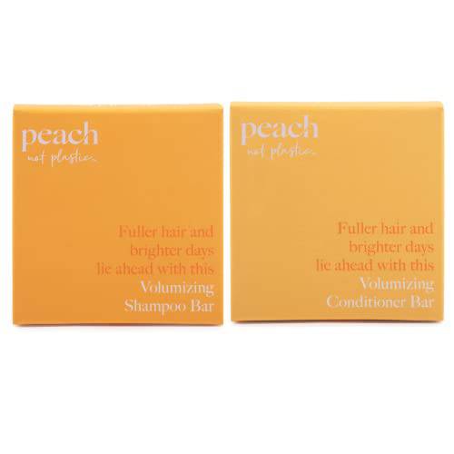 Peach not Plastic Shampoo and Conditioner Bar Set - Volumizing for Fine & Flat Hair, Leaves Hair Full & Voluminous, Plant Based, Vegan & Eco Friendly, 2 Bars
