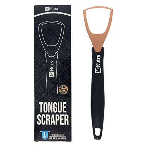 Tongue Scraper - Dental Hygiene Tool, Stainless Steel - Copper Mouth Cleaner Non-Slip Silicone Handle - Helps Fight Bad Breath - Professional Oral Care Accessories (Black Copper 1 Piece)