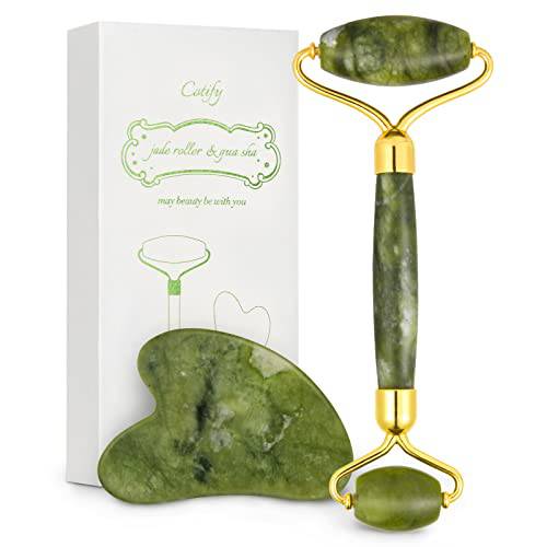 Gua Sha & Jade Roller Set, Face Roller, Cotify Rose Quartz Facial Roller, Natural Anti-Aging Beauty Massager Tools, Skin Care Tool for Face, Neck, Eye to Reduce Wrinkles and Relax Body Muscles