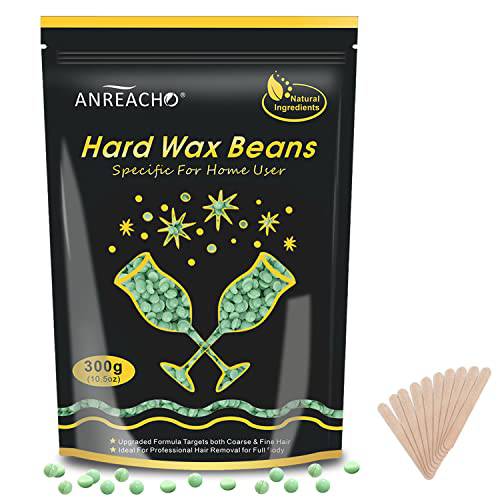 Hard Wax Beads for Hair Removal, ANREACHO 10.5oz Waxing Beads for Brazilian, Painless Hard Wax Beans for Bikini, Eyebrow, Facial, Body at Home Waxing Beans for Sensitive Skin with 10 Spatulas