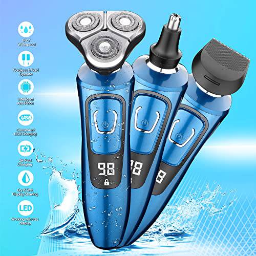 iwoole Electric Razor for Men,Electric Shavers for Men Wet Dry,Rechargeable Mens Electric Shavers Razor Man Shaving Blue