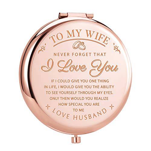 ElegantPark Gifts for Wife Birthday Wife Gifts from Husband Engraved Personal Compact Mirror Romantic Anniversary Valentine Christmas for Wife Pocket Travel Makeup Mirror