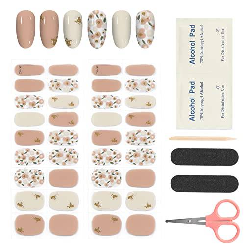 FingerQueen Semi Cured Gel Nail Strips, 36pcs Nail Gel Polish Strips with Tools Nail Stickers Waterproof Nail Art Wraps Long-Lasting UV LED Lamp Cured (JK-001)