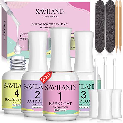 Saviland 20ml Dip Powder Liquid Set - 11pcs Large Capacity Dip Powder Base Activator and Top Coat Brush Saver for Dip Powder Nail Kit, No Need Curing, Best Gift for Nail Salon and Nail Beginners