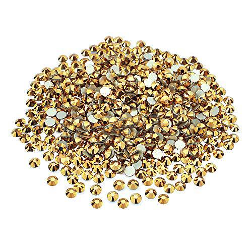 LolliBeads Resin Crystal Round Nail Art Mixed Flat Backs Acrylic Rhinestones Gems, Size 5 mm, Color Antiqued Gold (1000Pcs)