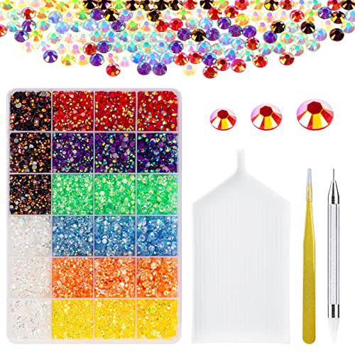 22600pcs Flatback Jelly Rhinestones Kit, 3 Sizes（5mm 4mm 3mm ）Yellow Clear AB Nail Rhinestones for Nails Art Craft Bling Cup, Mixed Color Bling Round Crystals for Tumblers Makeup Clothes Shoes