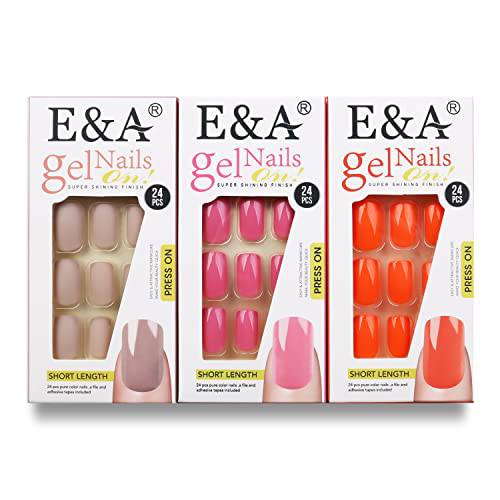 3 Pack Short Press On Nail Tips For Women Stick On Solid Color Matte Gel Like Art Fake Nails Acrylic Square Nails